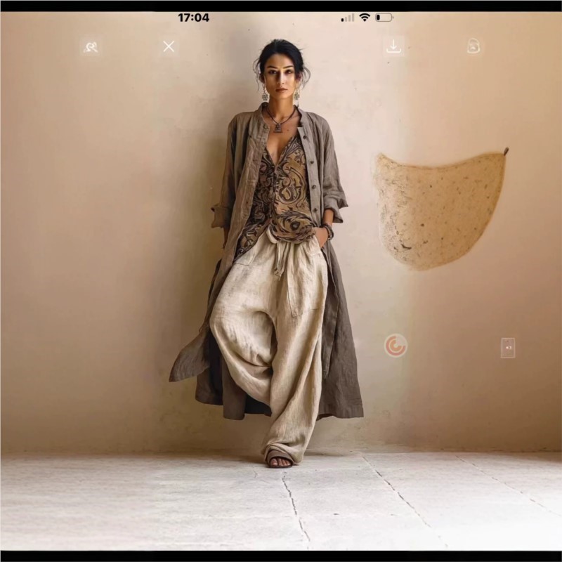 Women'S Fashion Long Coat - طقم نسائي من 3 قطع بطبعة