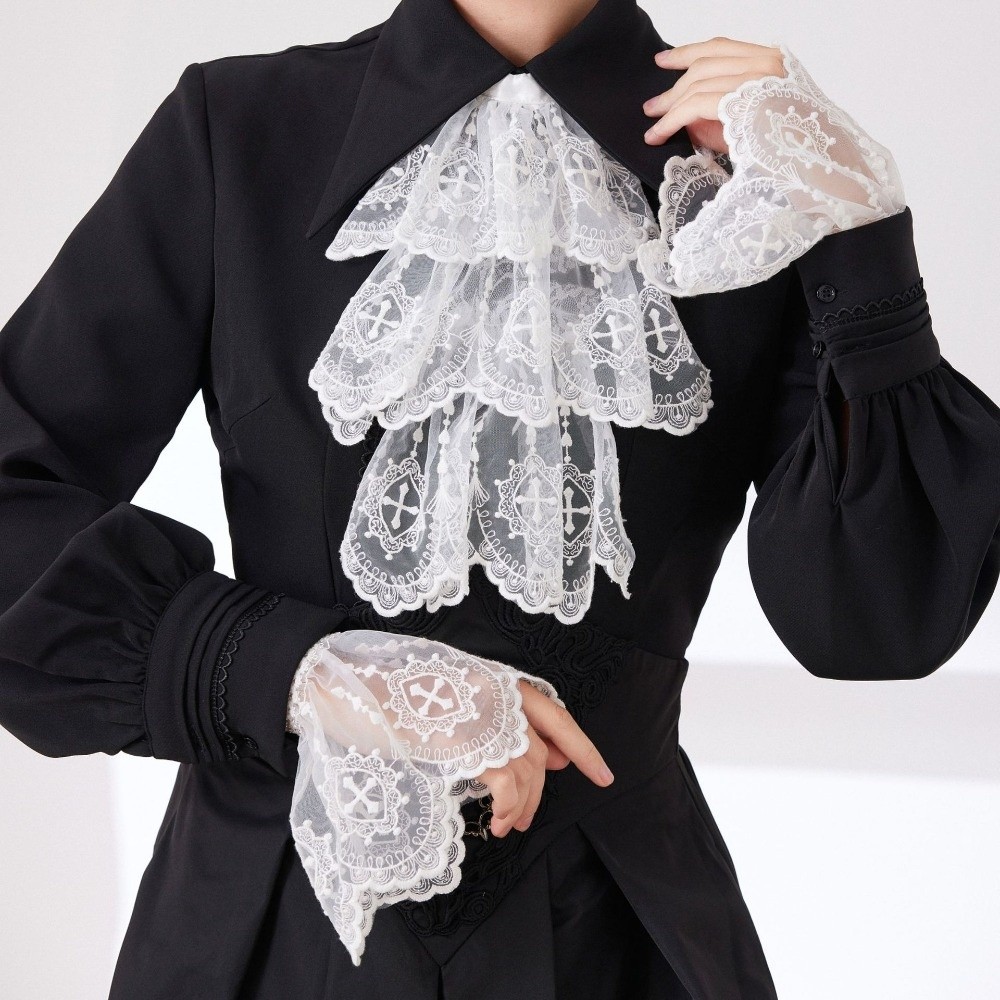 Women'S Fashion Victorian - الطراز الفيكتوري الدانتيل Jabot طوق أبيض