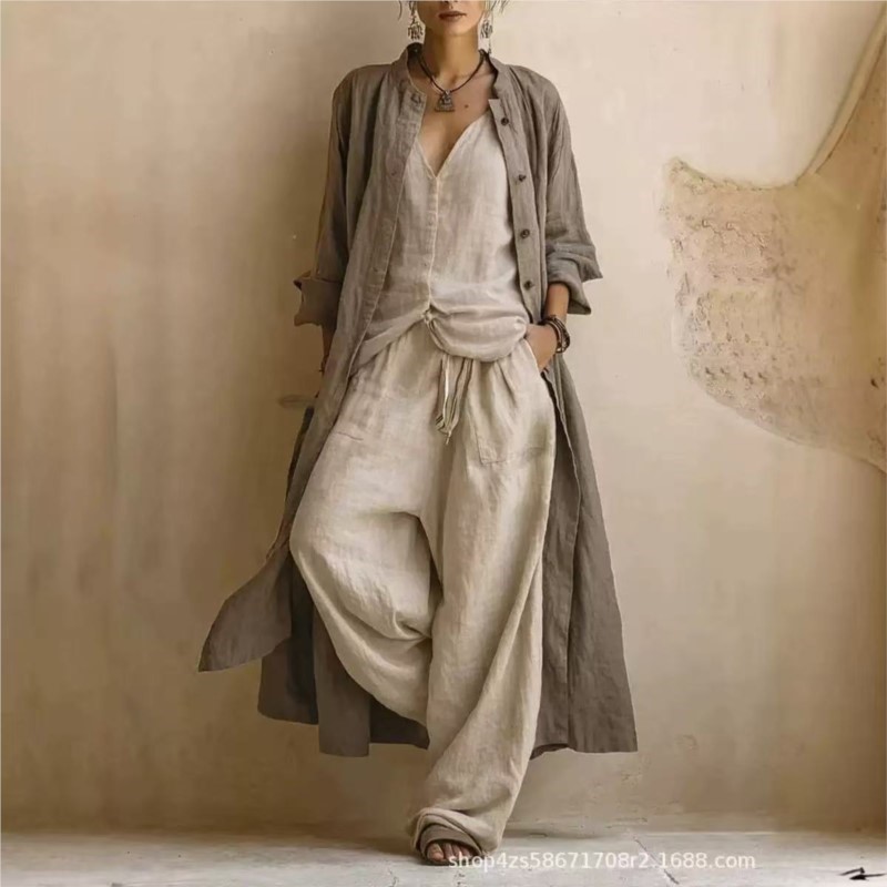طقم نسائي من 3 قطع بطبعة عتيقة - مراجعة Women'S Fashion Long Coat وسعره