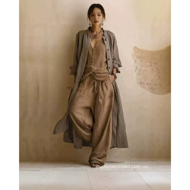 طقم نسائي من 3 قطع بطبعة عتيقة - مراجعة Women'S Fashion Long Coat وسعره
